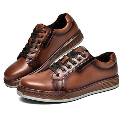 Men's Casual Oxford Dressy Sneaker Shoe Genuine Leather Fashion Casual Walking Shoes for Men Zapatos de Cuero Casuales para Hombres Brown 10.5