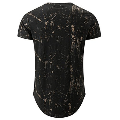 KLIEGOU Mens Hipster Hip Hop Ripped Round Hemline Pattern Print T Shirt 86 Black2 L