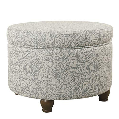 Homepop Home Decor | Upholstered Round Storage Ottoman | Ottoman with Storage for Living Room & Bedroom, Gray Floral