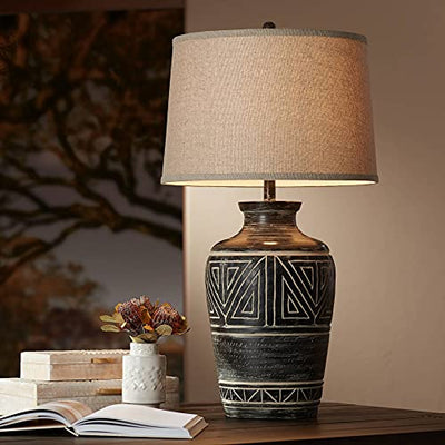 John Timberland Miguel Rustic Southwestern Style Table Lamp 32" Tall Earth Tone Jar Linen Fabric Drum Shade Decor for Living Room Bedroom House Bedside Nightstand Home Office Entryway Reading