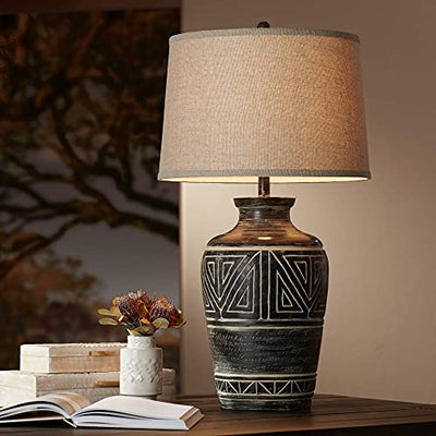 John Timberland Miguel Rustic Southwestern Style Table Lamp 32" Tall Earth Tone Jar Linen Fabric Drum Shade Decor for Living Room Bedroom House Bedside Nightstand Home Office Entryway Reading