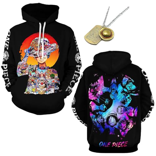 Oiwizxi Anime Hoodie Sweatshirts Men Boy Teenager Hip Hop Fashion Sweatshirt Pullover with Pockets Straw Hat Pirate Crew for Kids Men 2-KL(14-16Y)