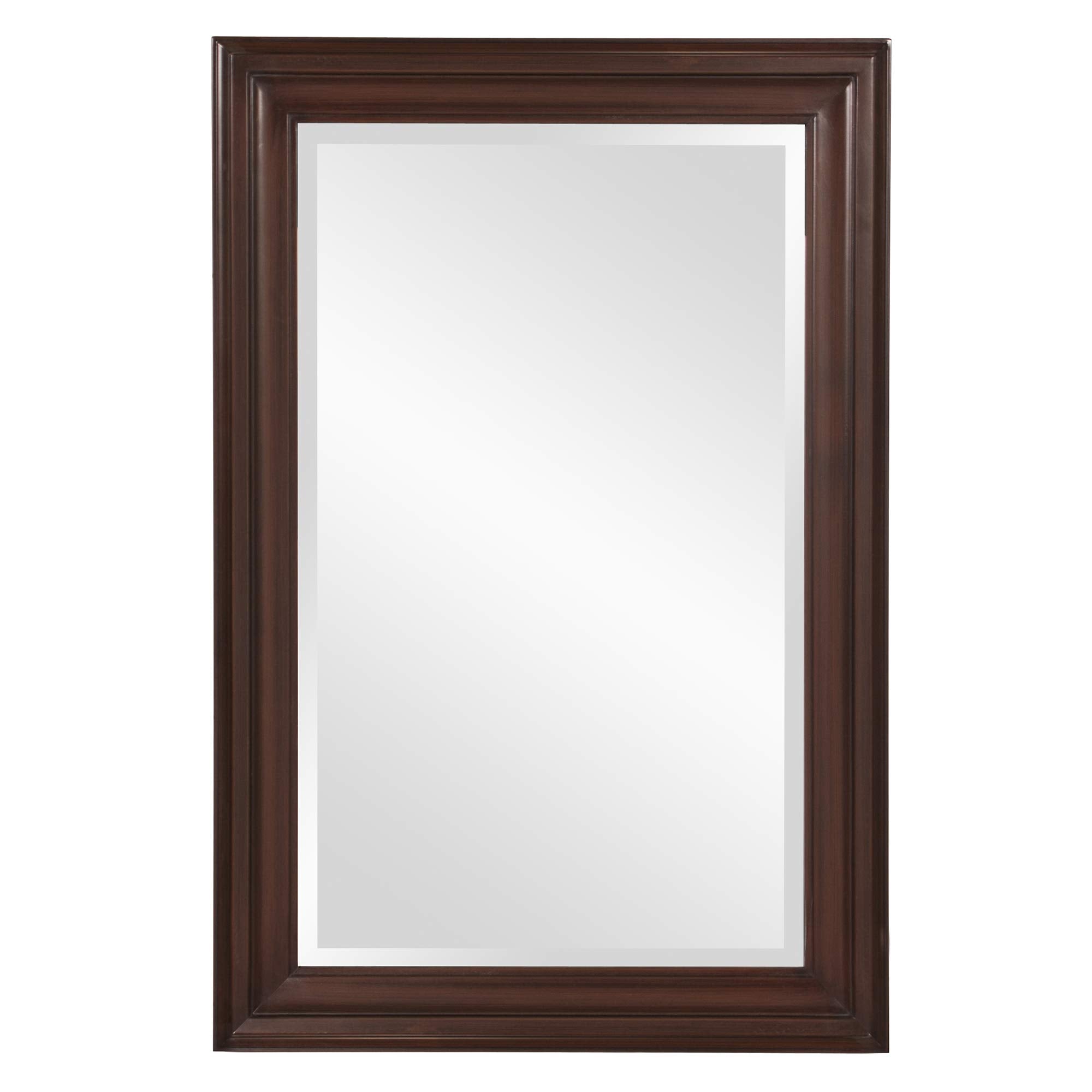 Howard Elliott George Rectangular Chocolate Brown Wall Mirror, Bevelled Hanging Wood Framed Vanity Mirrors for Home Decor, Living Room, Bathroom, Bedroom, or Hallway, 25 x 33 Inch
