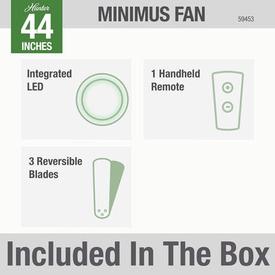 Hunter Fan Company 59453 44" Kit Control Hunter Minimus Low Profile Indoor Ceiling Fan with LED Light and Handheld Remote, Matte Black Finish