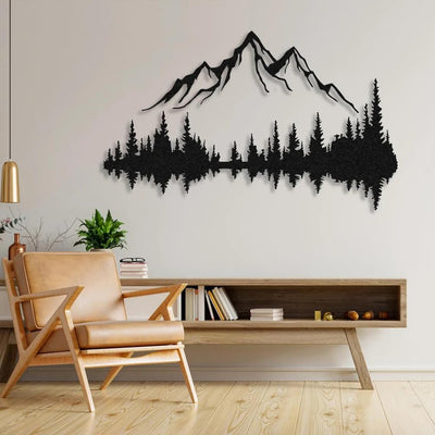 NORTH KAISER Metal Wall Art - Mountain & Forest Metal Wall Decor - Large Wall Sculpture for Rustic Home Living Room Bedroom Indoor/Outdoor (Black, 47.2'' x 31.4'' / 120 x 80 cm)