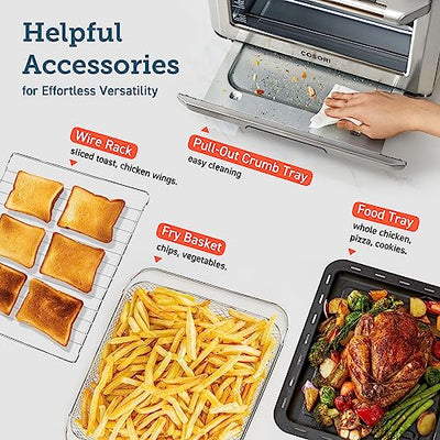 Smart 12-in-1 Air Fryer Toaster Oven Combo, Airfryer Convection Oven Countertop, Bake, Roast, Reheat, Broiler, Dehydrate, 75 Recipes & 3 Accessories, 26QT, Silver-Stainless Steel