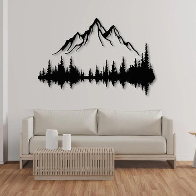 NORTH KAISER Metal Wall Art - Mountain & Forest Metal Wall Decor - Large Wall Sculpture for Rustic Home Living Room Bedroom Indoor/Outdoor (Black, 47.2'' x 31.4'' / 120 x 80 cm)
