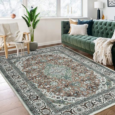 FairOnly 9x12 Area Rug Washable Large Rug Boho Medallion Area Rugs Stain Resistant Washable Rugs for Living Room Bedroom,Non Slip Non-Shedding Rug, Vintage Home Decor Rug,9x12