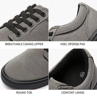 BENPAO Mens White Casual Shoes All Black Fashion Sneakers for Men Low Top Lace Up Canvas Shoes(Dark Grey,us08)