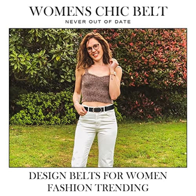 VONMELLI 3 Pack Women's Leather Belts for Jeans Pants Fashion Gold Buckle Ladies Dress Belt Black Brown Beige M