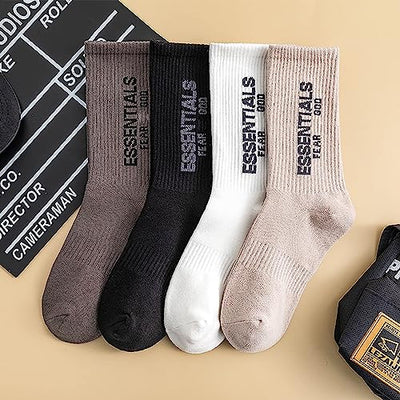 axgeyofs Fashion Hip Hop Letter Print Socks 4-Pair Adult Casual Athletic Letter Print Cotton Moisture Wicking Tube Socks