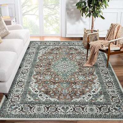 FairOnly 9x12 Area Rug Washable Large Rug Boho Medallion Area Rugs Stain Resistant Washable Rugs for Living Room Bedroom,Non Slip Non-Shedding Rug, Vintage Home Decor Rug,9x12