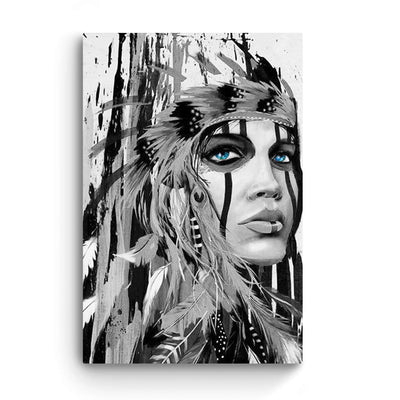 Startonight Canvas Wall Art Black and White Abstract Warrior Woman, Framed Artwork Picture Home Decor for Living Room 32" x 48"