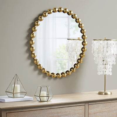 MADISON PARK SIGNATURE Wall Décor Marlowe Metal Spherical Frame Round Mirror for Living Room - Home Accent, Ready to Hang Bedroom Decoration, 27" Diameter, Gold