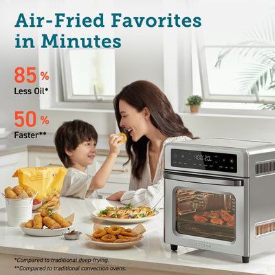 COSORI Air Fryer Toaster Oven, 13 Qt Airfryer Fits 8" Pizza, 11-in-1 Functions with Rotisserie, Dehydrate, Dual Heating Elements with Convection Fan for Fast Cooking, Cookbook & 6 Accessories, Silver