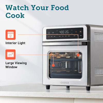 COSORI Air Fryer Toaster Oven, 13 Qt Airfryer Fits 8" Pizza, 11-in-1 Functions with Rotisserie, Dehydrate, Dual Heating Elements with Convection Fan for Fast Cooking, Cookbook & 6 Accessories, Silver