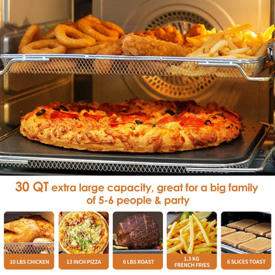 Nuwave Bravo XL Air Fryer Toaster Smart Oven, 12-in-1 Countertop Grill/Griddle Combo, 30-Qt Capacity, 50F-500F adjustable in precise 5F increments. Integrated Thermometer, Linear T Technology