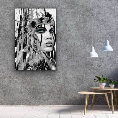 Startonight Canvas Wall Art Black and White Abstract Warrior Woman, Framed Artwork Picture Home Decor for Living Room 32" x 48"