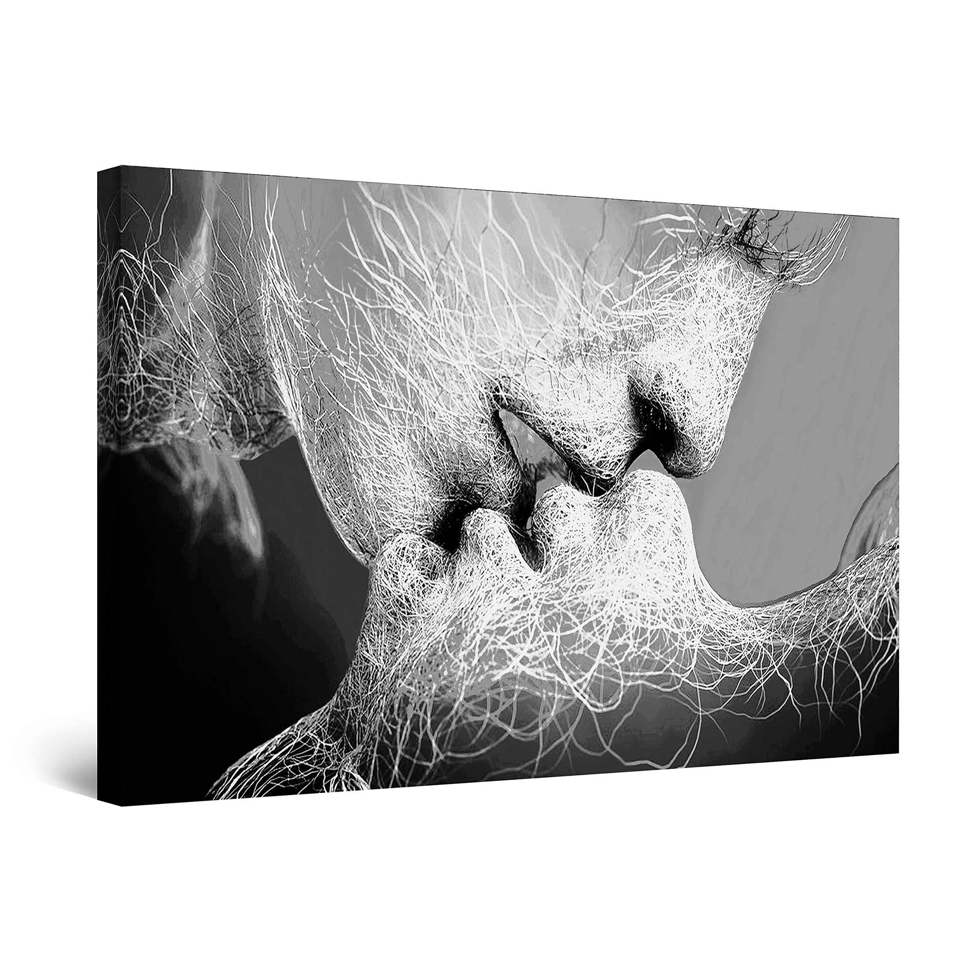 Startonight Canvas Wall Art Black and White Abstract Couple Adam and Eve, Framed Quantic Home Decor for Living Room 32" x 48"