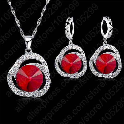 Charm Women Red Crystal Pendants Necklace Earrings Set