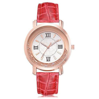 Ladies Rhinestone Leather Bracelet Wristwatch