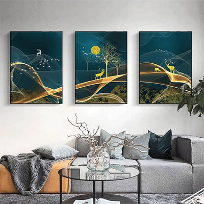 Abstract Paint Deer Moon Posters And Prints Wall Art