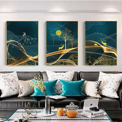Abstract Paint Deer Moon Posters And Prints Wall Art