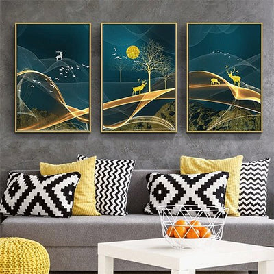 Abstract Paint Deer Moon Posters And Prints Wall Art