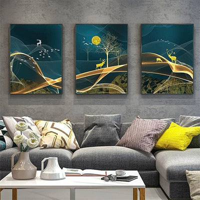 Abstract Paint Deer Moon Posters And Prints Wall Art