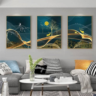 Abstract Paint Deer Moon Posters And Prints Wall Art