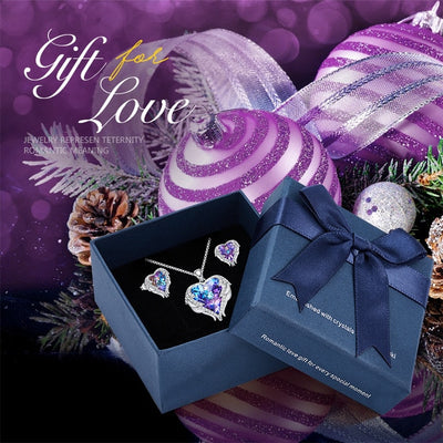 Heart Shaped Necklace Earrings Set Swarovski Crystal, Valentines Day Gift
