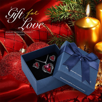 Heart Shaped Necklace Earrings Set Swarovski Crystal, Valentines Day Gift
