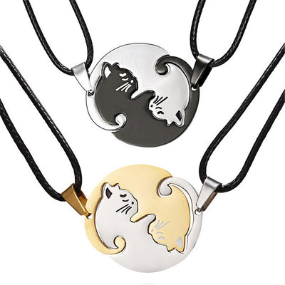 Couple Cat Print Titanium Steel Necklace