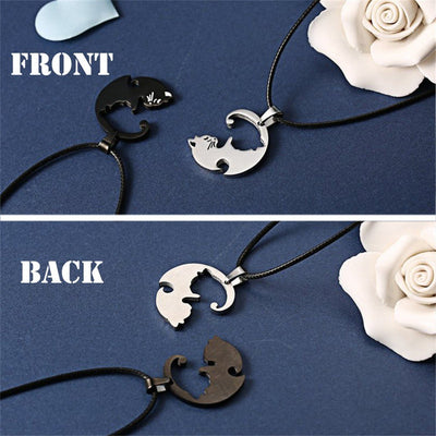Couple Cat Print Titanium Steel Necklace