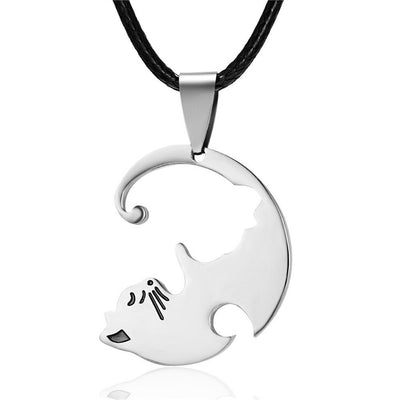 Couple Cat Print Titanium Steel Necklace