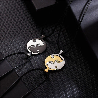 Couple Cat Print Titanium Steel Necklace