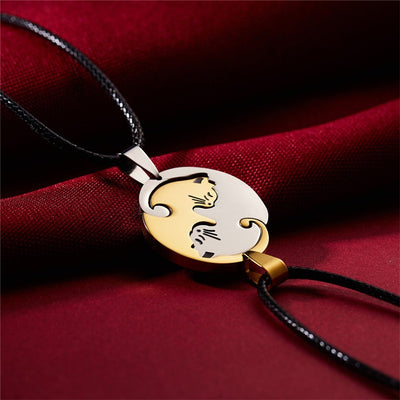 Couple Cat Print Titanium Steel Necklace