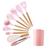 9/10/12PCS Silicone Cooking Utensils Set Non-stick Spatula Shovel Wooden Handle Cooking Tools Set With Storage Box Kitchen Tools