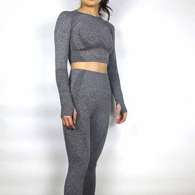 Women Seamless Yoga Set with Leggings and Cropped Long Sleeve Shirt