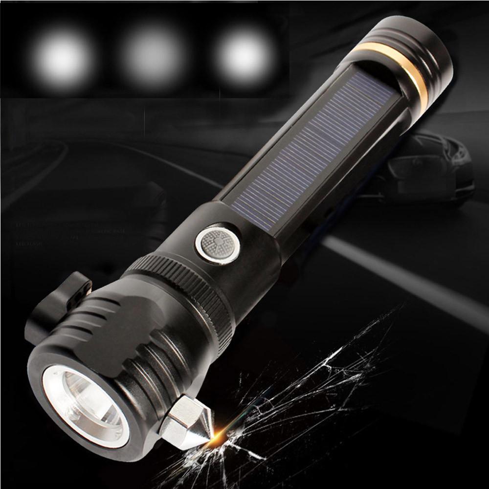 Outdoor Safety Hammer Solar Power Flashlight